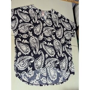 Pink Coconut Boutique Black White Paisley Print V Neck High‎ Low Top Women's Med